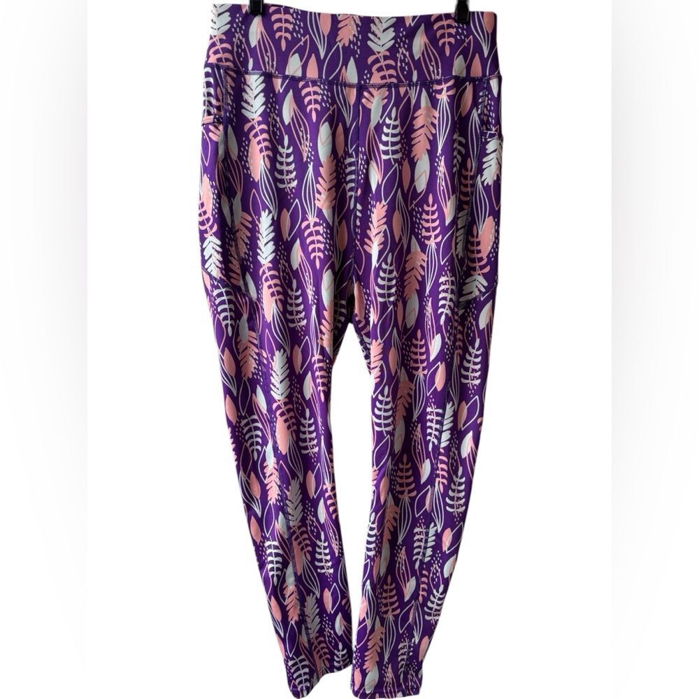 2XL POP Fit Purple Peach Floral Leaf Leggings